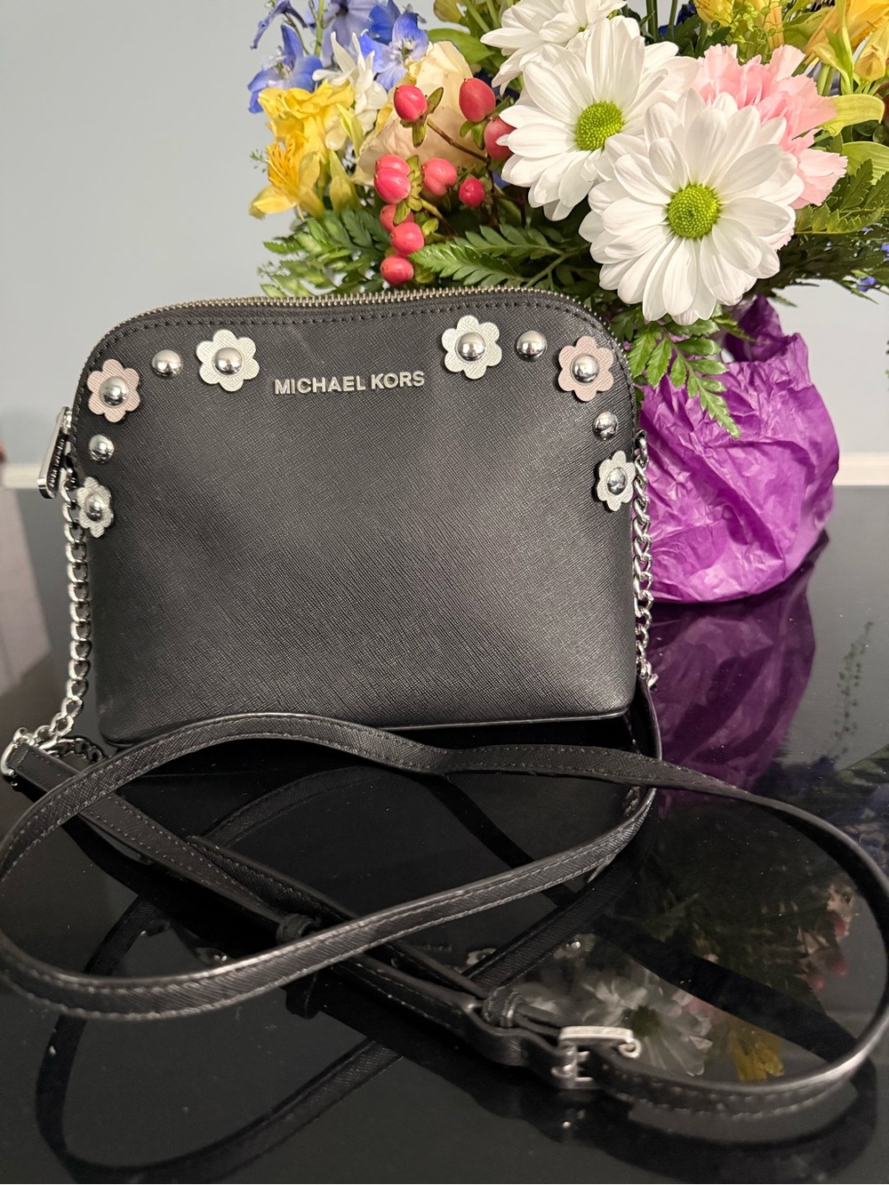 Michael Kors Cindy Dome Floral Embellished Crossbody Bag